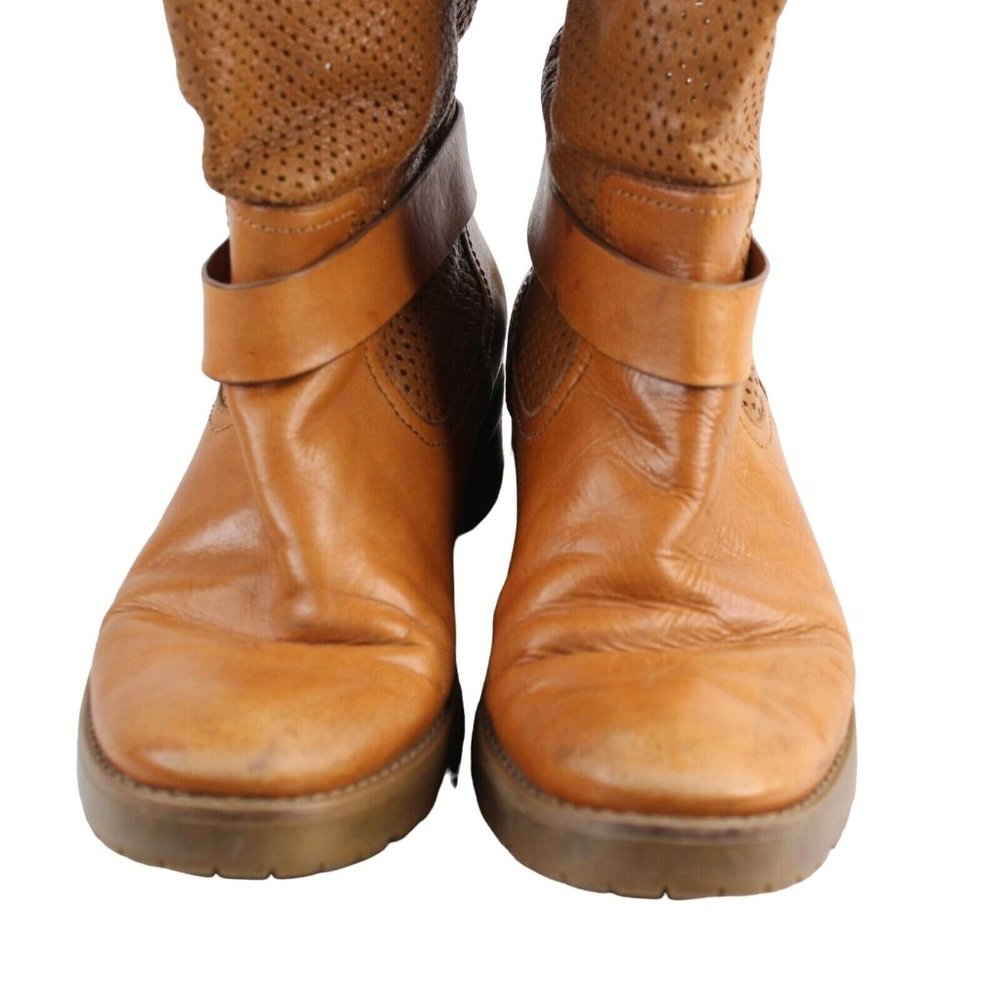Michael Kors Womens Sz 7.5 Daria Luggage MK Logo Perforated Brown Leather Boots - Picture 6 of 10